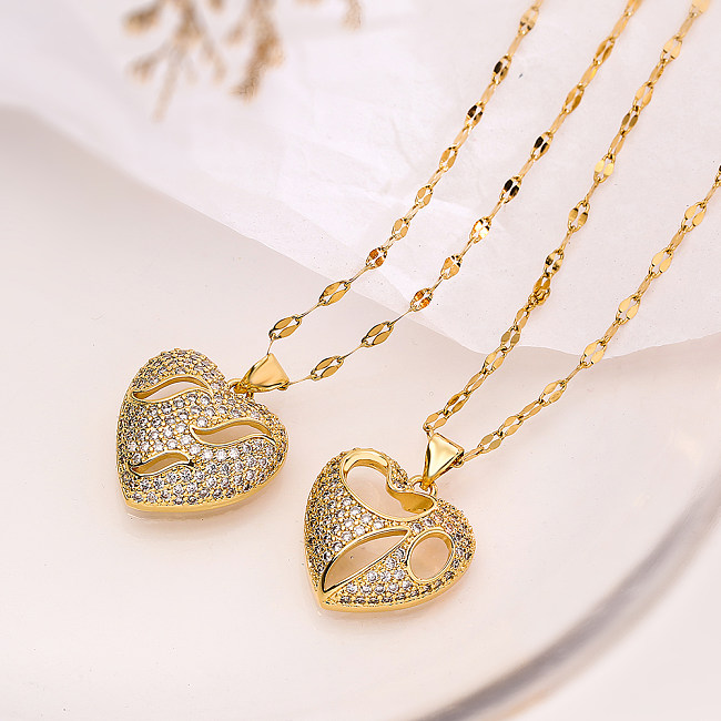 قلادة على شكل قلب بسيطة من النحاس المطلي بالذهب عيار 18 قيراط بكميات كبيرة