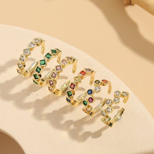 Elegante Damen-Ringe mit runder, quadratischer Verkupferung, Inlay-Zirkon und 14-Karat-Vergoldung