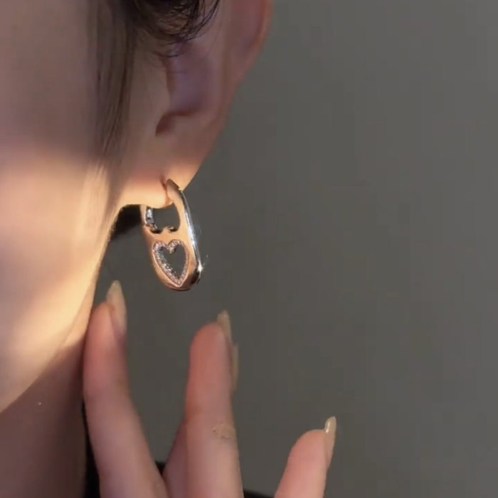 1 Pair Simple Style Heart Shape Plating Inlay Copper Zircon Hoop Earrings