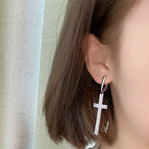1 Pair Casual Hip-Hop Shiny Cross Plating Inlay Copper Zircon White Gold Plated Drop Earrings