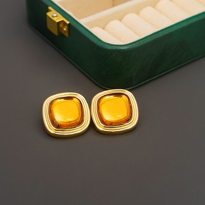1 par de brincos de orelha banhados a ouro 18K de cobre quadrado estilo simples