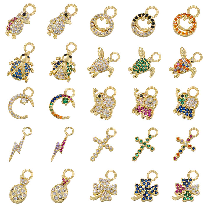 Casual Cute Simple Style Tortoise Animal Bird Copper Plating Inlay Zircon 18K Gold Plated Charms