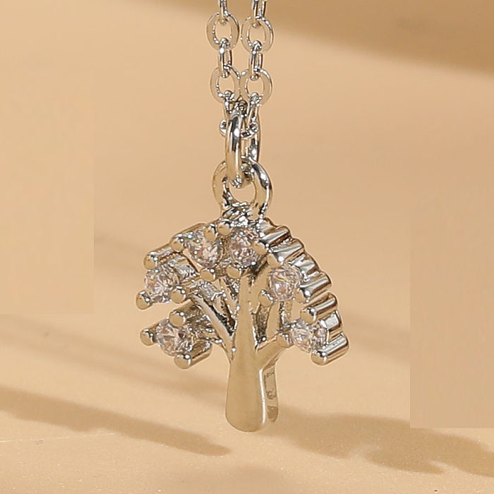 Simple Style Maple Leaf Copper Plating Inlay Zircon 14K Gold Plated White Gold Plated Pendant Necklace