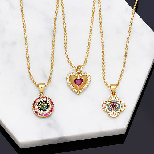Fashion Devil's Eye Heart Four-Leaf Clover Micro Inlaid Colorful Zircon Clavicle Chain Necklace