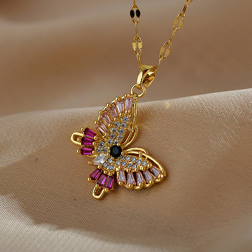 Collier pendentif en Zircon avec incrustation de cuivre papillon de Style classique