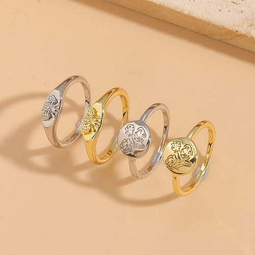 Elegante offene Ringe im klassischen Stil mit geometrischem Kupfer, asymmetrischer Beschichtung und Zirkoneinlage, 14 Karat vergoldet
