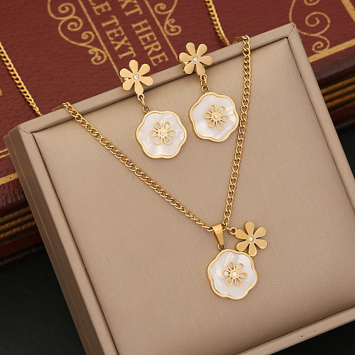 IG Style Simple Style Flower Stainless Steel Plating Inlay Shell Zircon Bracelets Earrings Necklace