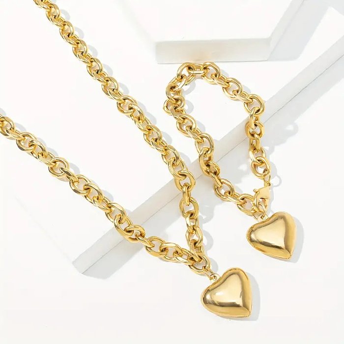 Simple Style Heart Shape Copper Plating Inlay Zircon 18K Gold Plated Jewelry Set