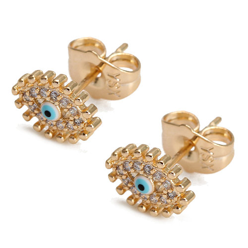 1 par estilo simples olho do diabo chapeamento de cobre incrustação de pedras preciosas artificiais brincos de orelha