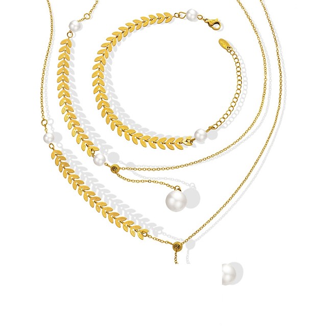 Bracelet de collier de perles de blé en acier titane rétro à la mode