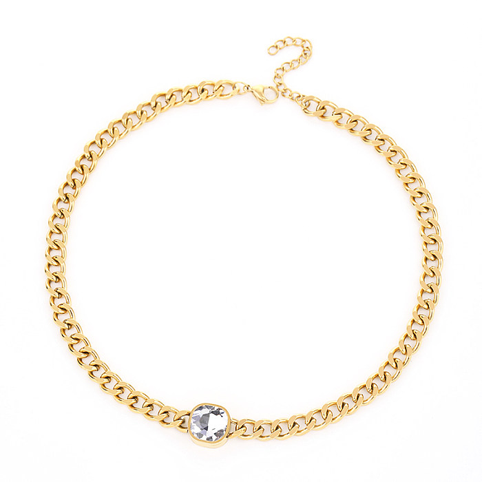 Glam Luxurious Lady Geometric Titanium Steel Inlay Zircon Rings Earrings Necklace