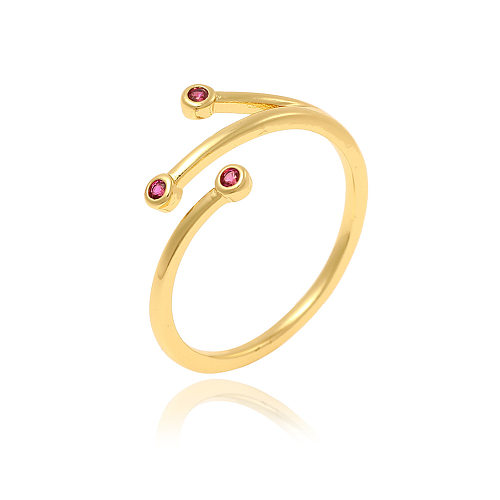 Simple Style Round Copper Inlay Zircon Rings