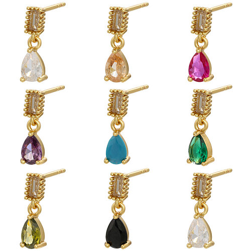 Fashion Micro-set Zircon Drop-shaped Pendant Earrings Colored Diamond Copper Earrings