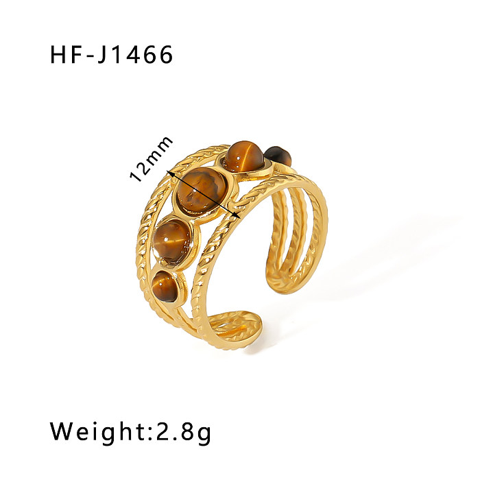 Einfache, runde, offene Ringe im Vintage-Stil mit Inlay aus Naturstein und 18 Karat vergoldetem Edelstahl
