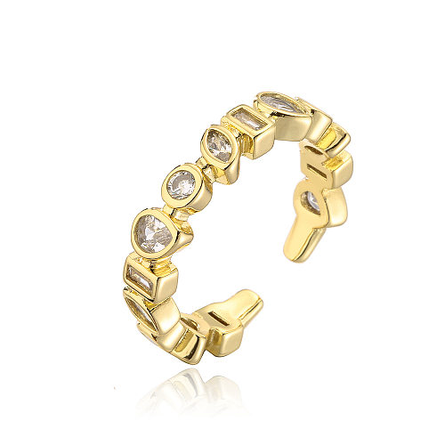 Fashion Geometric Open Copper Plated 18K Gold Colorful Zircon Ring