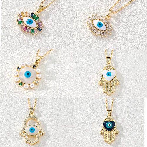 Commute Devil'S Eye Copper Plating Inlay Zircon Gold Plated Pendant Necklace