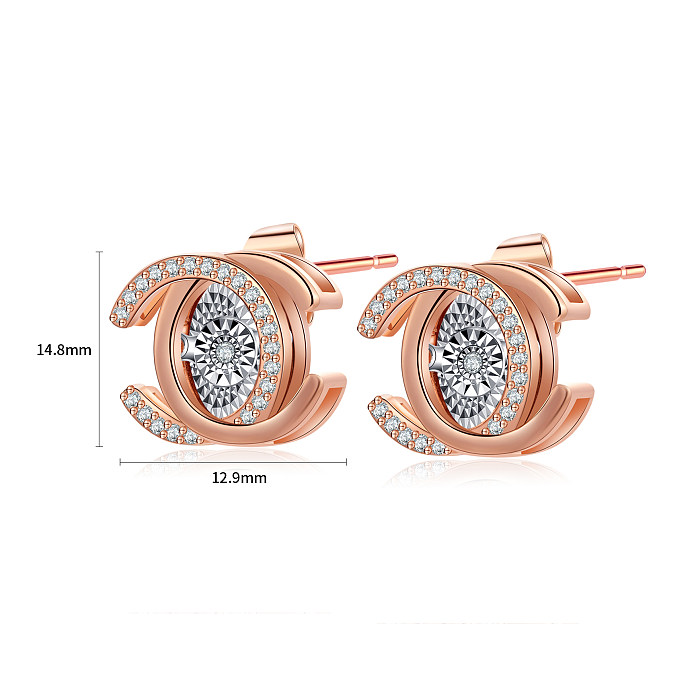 Casual Cute Simple Style Letter Copper Plating Inlay Zircon Rose Gold Plated Earrings Necklace