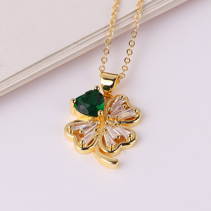 Modern Style Heart Shape Flower Copper 18K Gold Plated Zircon Pendant Necklace In Bulk