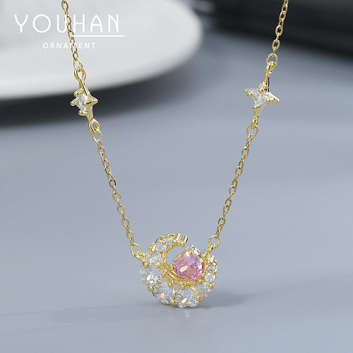 1 Piece Fashion Star Moon Heart Shape Copper Inlaid Zircon Pendant Necklace