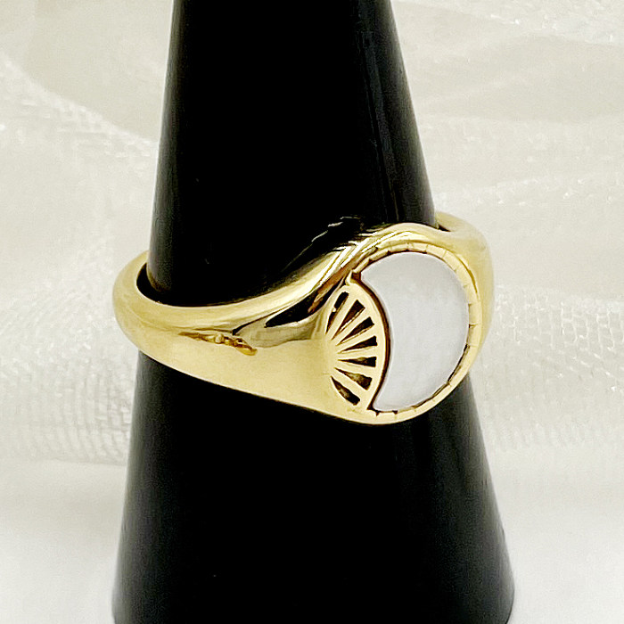 Klassisch-romantische Sweet Moon-Ringe aus Edelstahl mit Intarsien-Muschelvergoldung