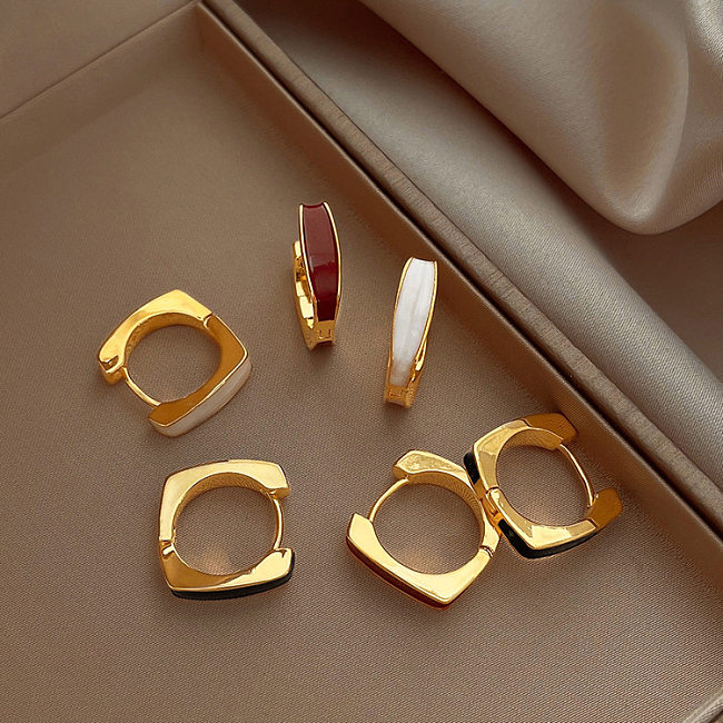 1 Pair Simple Style Commute Square Enamel Copper Earrings