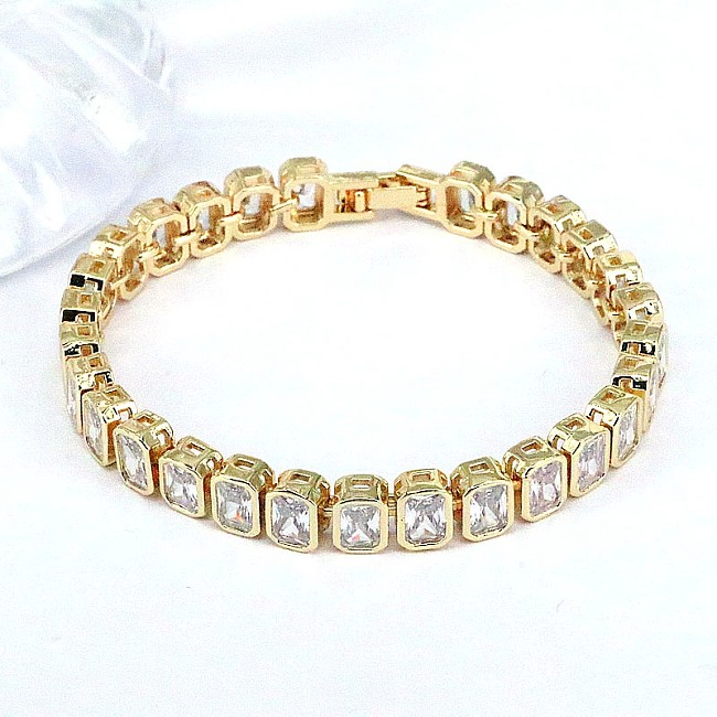 1 Piece Retro Square Copper Plating Inlay Zircon Bracelets