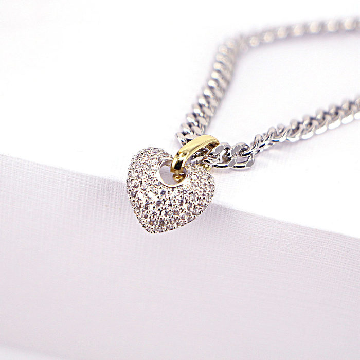 Fashion Copper Micro-set Zircon Peach Heart Pendant Gold Necklace