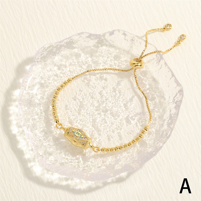 Casual Simple Style Letter Heart Shape Copper Enamel Plating Inlay Zircon 18K Gold Plated Bracelets