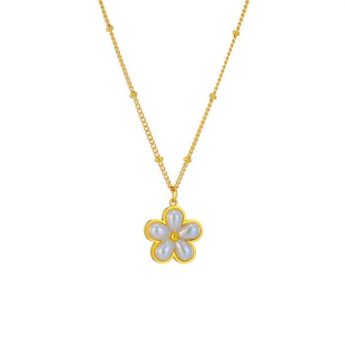 Süße Blumen-Titanstahl-Beschichtung, künstliche Perlen, vergoldete Ohrringe und Halskette