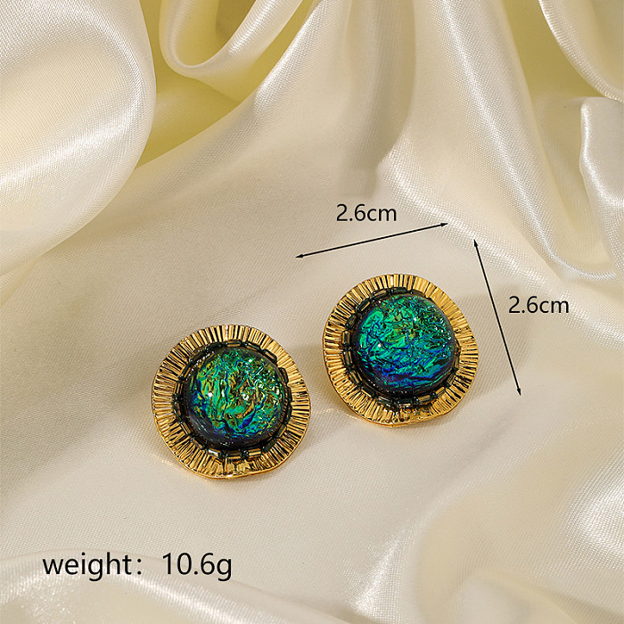 1 Pair Commute Round Plating Inlay Copper Resin 18K Gold Plated Ear Studs