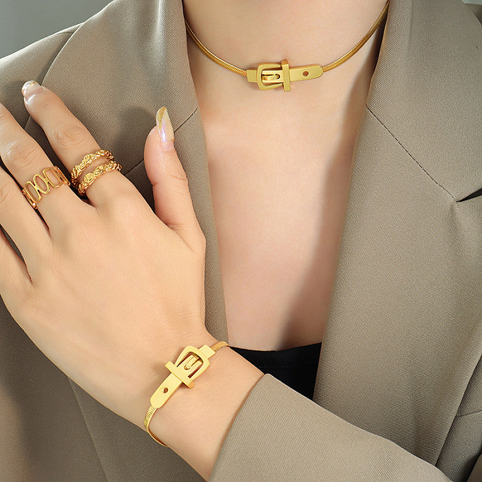 Großhandel 1 Stück einfache Stil Gürtelschnalle Titanstahl 18 Karat vergoldet Armbänder Halskette