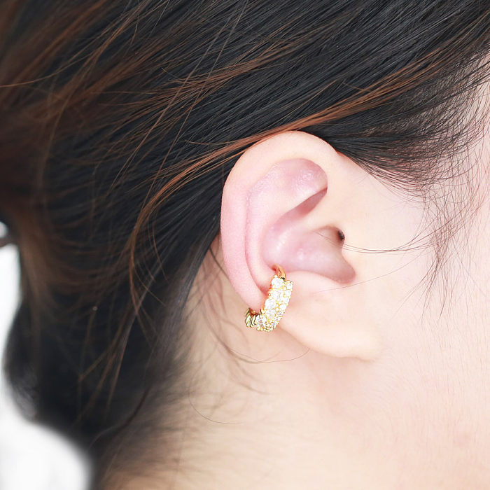 Clips d'oreille en cuivre de couleur unie, incrustation de placage, boucles d'oreilles en cuivre Zircon