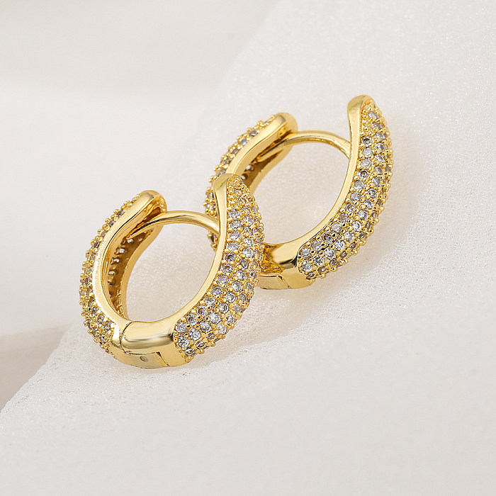 New Style Circle Copper Plating 18K Gold Full Zircon Earrings