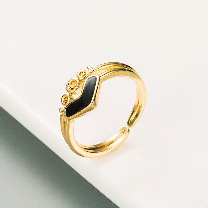 Copper-plated 18K Gold RINGS LOVE Love Black And White Dripping Oil Ring