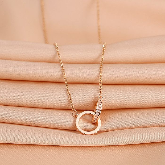 Modern Style Classic Style Round Titanium Steel Copper 18K Gold Plated Zircon Pendant Necklace In Bulk