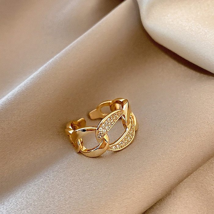 Hip-hop Fashion Copper Inlaid Geometric Zircon Hollow Opening Adjustable Ring