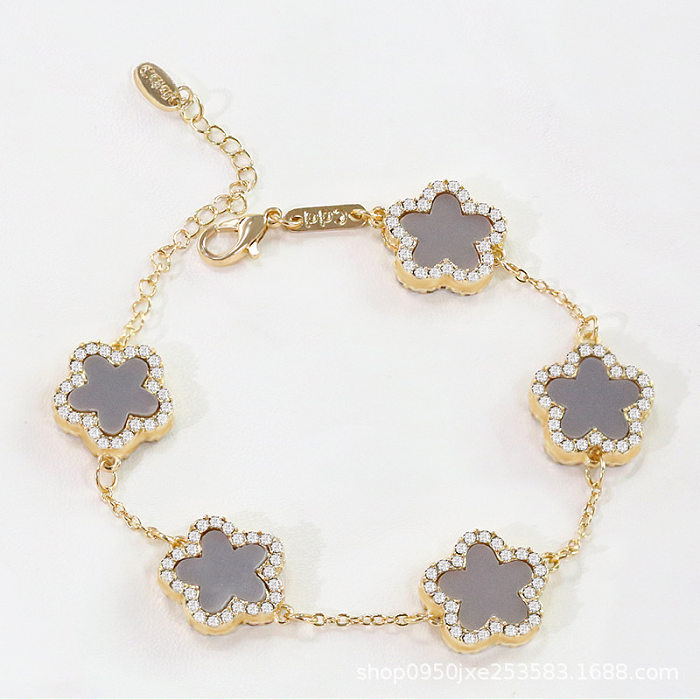 Elegant Sweet Streetwear Flower Copper Plating Inlay Zircon Bracelets