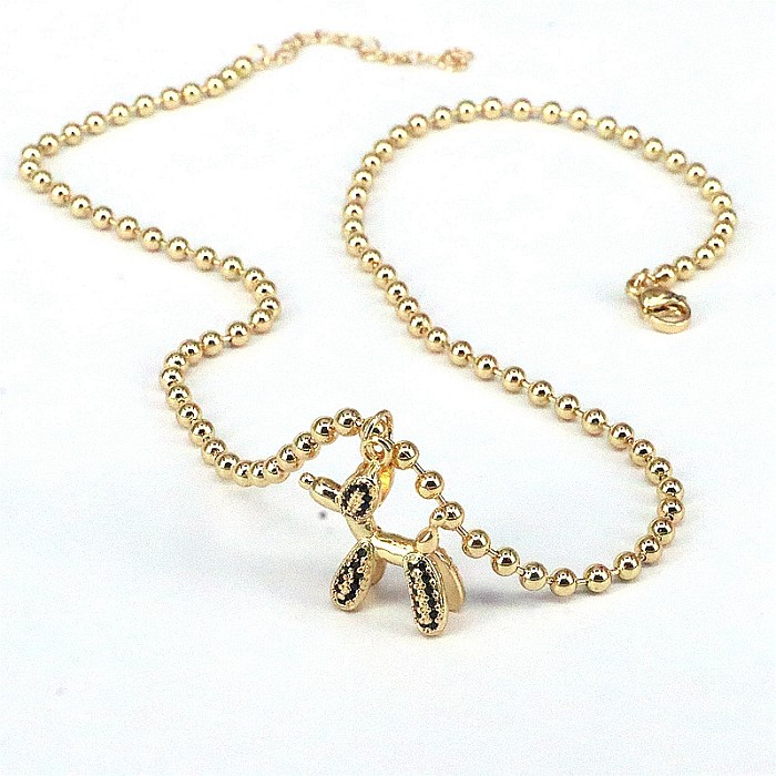 Cute Dog Copper Plating Inlay Zircon Gold Plated Pendant Necklace