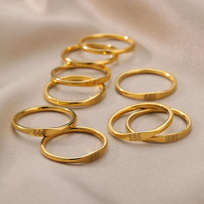 1 Piece Simple Style Number Stainless Steel Inlaid Gold Rings