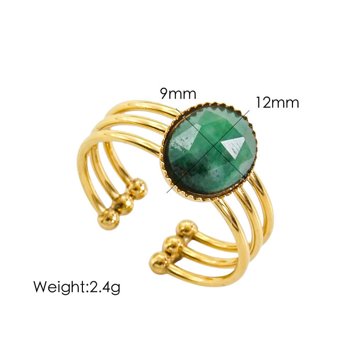 Wholesale Classic Style C Shape Titanium Steel Plating Inlay 14K Gold Plated Gem Open Rings
