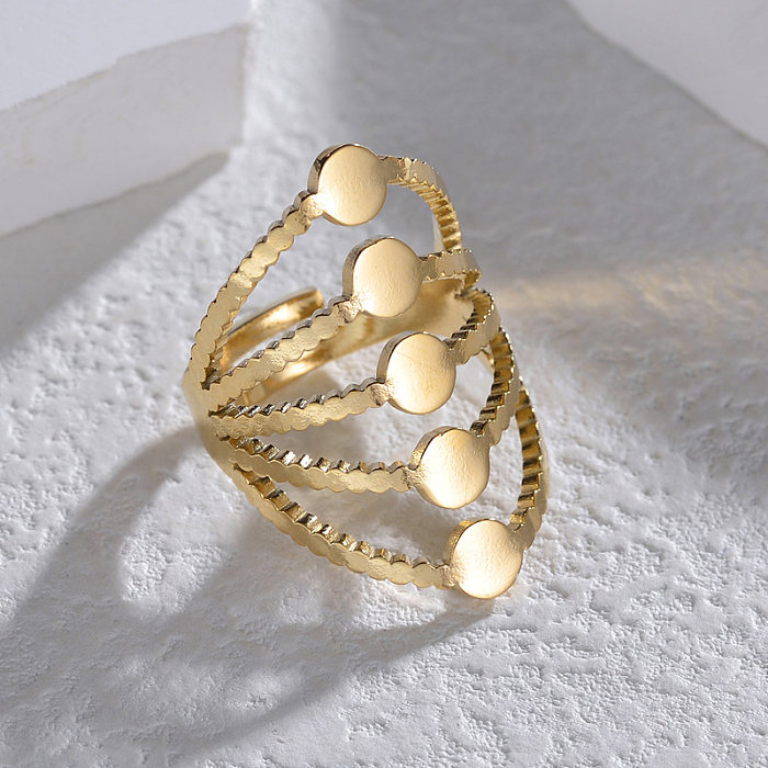 Anéis abertos banhados a ouro 14K com chapeamento de aço inoxidável redondo artístico