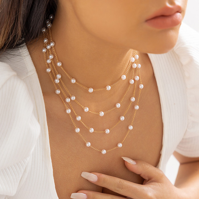 Hip-Hop Style français rond cuivre perlé gland placage collier de perles artificielles 1 pièce
