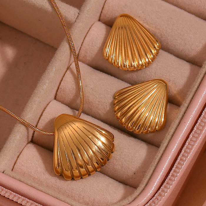 Vacation Simple Style Shell Stainless Steel Plating 18K Gold Plated Earrings Necklace