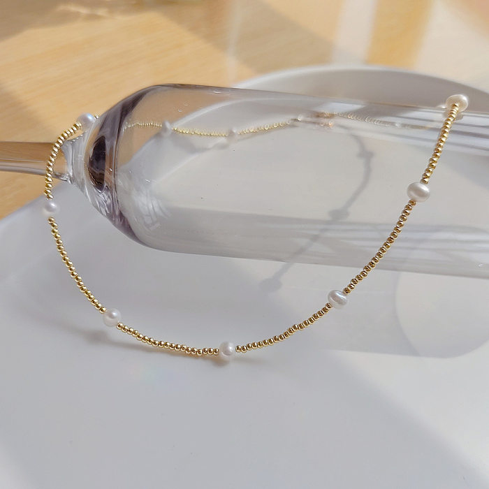 Collier en cuivre avec perles d'imitation de couleur unie, Style Simple, 1 pièce
