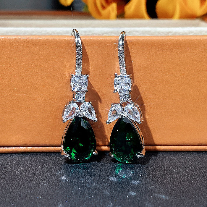 Fashion Water Droplets Copper Drop Earrings Inlay Zircon Copper Earrings
