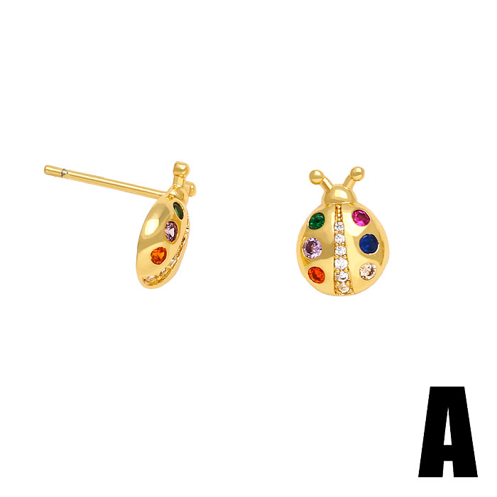 1 Pair Fashion Cross Beetles Copper Plating Inlay Zircon Ear Studs