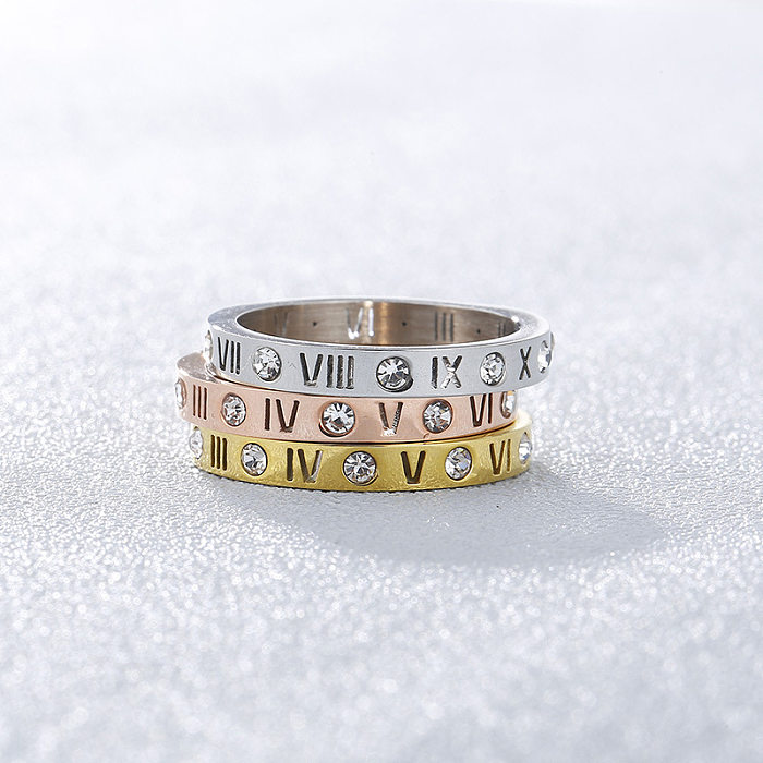 Europeu e americano novo índice dedo conjunto anel algarismos romanos oco titânio aço strass anel casal anéis em estoque atacado