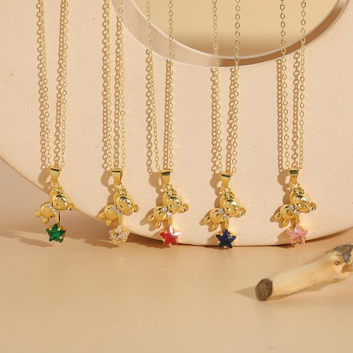 Elegante, luxuriöse, klassische Tierbär-Kupfer-Halskette mit 14 Karat vergoldetem Zirkon-Anhänger in großen Mengen