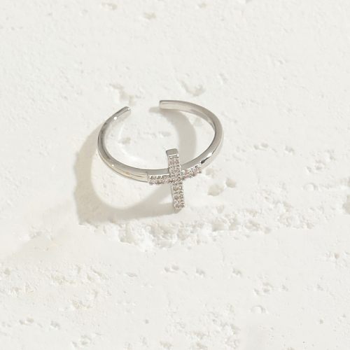Elegant Solid Color Copper Asymmetrical Plating Inlay Zircon 14K Gold Plated Rings