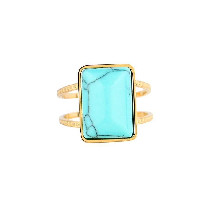 Glam Square Lightning Stainless Steel Beaded Plating Inlay Turquoise Gold Plated Rings Earrings Necklace